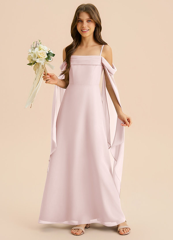 Azazie Moana Junior Jurk van Chiffon met A-Lijn Geplooid Blozend Roze image1