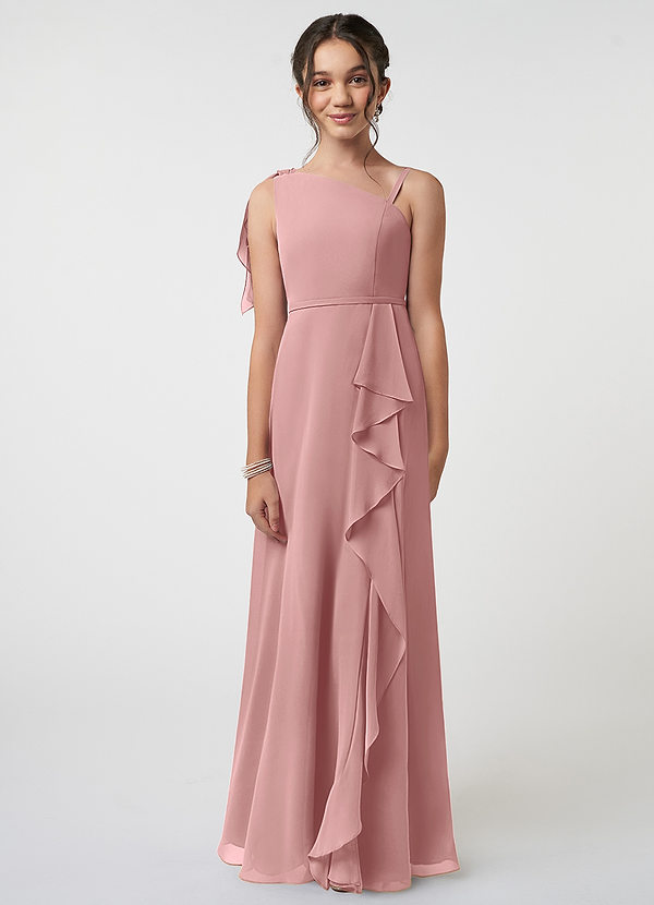 Azazie Aidy Junior Dusty Rose A-Line Bow Chiffon Dress image1
