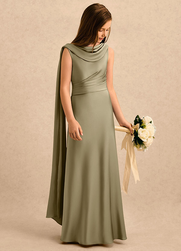 Azazie Sanah Girls Formal Blommflicksklänningar Klä A-Line i Stretch Satin Plisserad image1