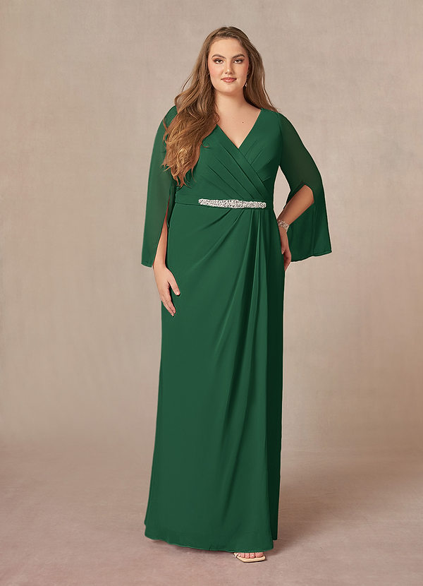 Azazie Belinda Mother of the Brides Dresses Dark Green A-Line V-Neck Pleated Chiffon Dress image1
