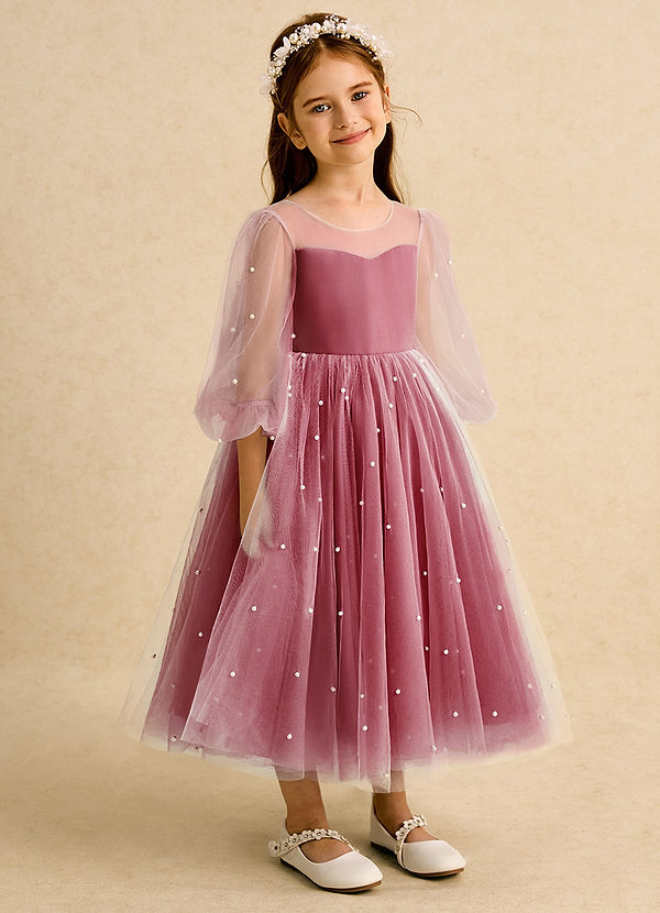 Azazie Trudy Sukienki dla dziewczynek sypiących kwiaty Suknia balowa Dekolt w kształcie serca Tiul Długość herbaty Sukienka image1