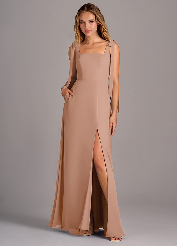 Azazie Debra Bridesmaid Dresses Champagne Rose A-Line with Pockets Chiffon Convertible Dress image1