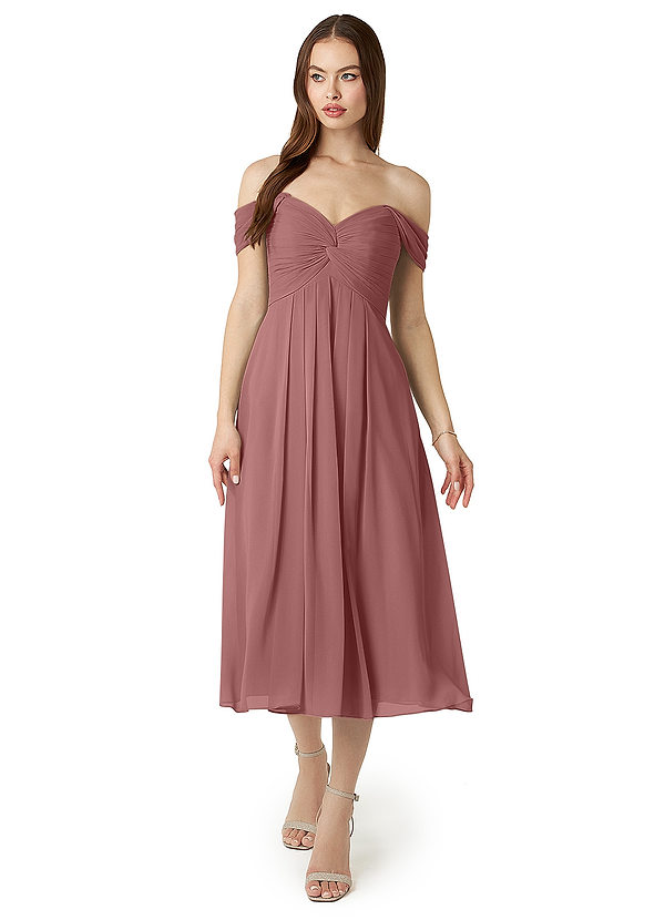 Azazie Vicenta Brautjungfernkleider Wandelbar A-Linie Schulterfrei Chiffon Kleid Wüstenrose image1