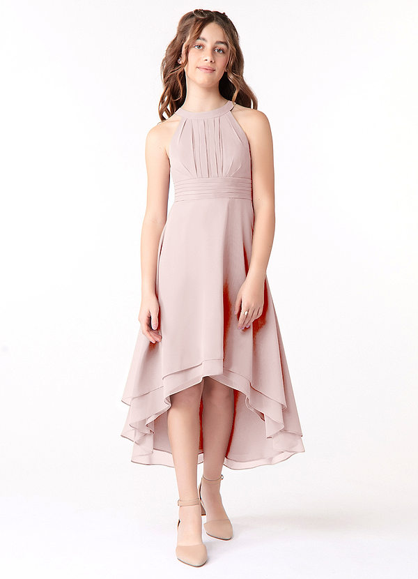 Azazie Linna Junior Blushing Pink A-Line Pleated Chiffon Dress image1