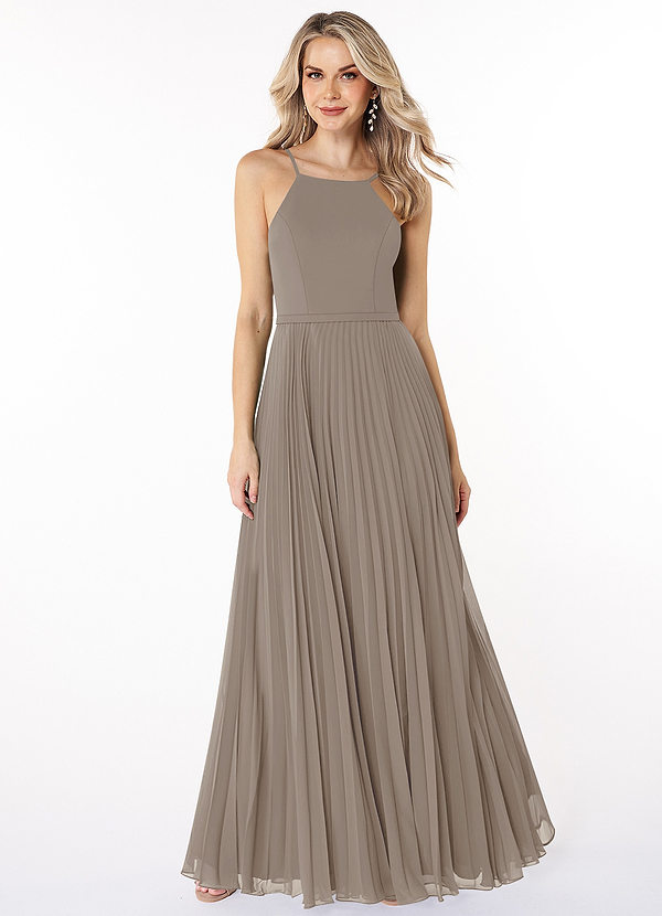 Azazie Lenon Bridesmaid Dresses A-Line Pleated Chiffon Floor-Length Dress image1