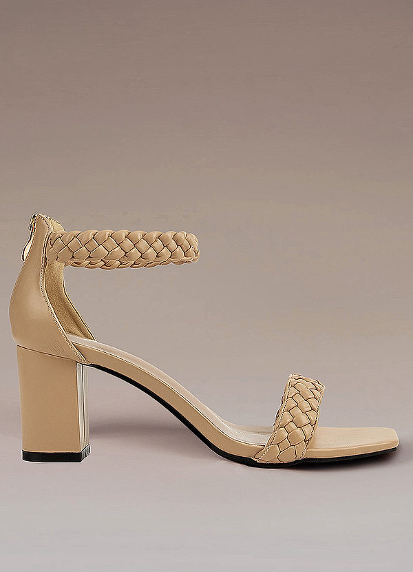 front Woven Zipper Block Heels