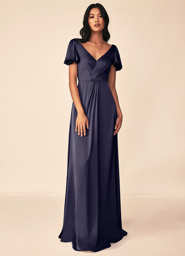 Azazie Soren Bridesmaid Dresses Stormy A-Line Pleated Stretch Satin Dress image1