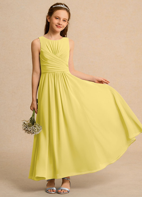 Azazie Ducky Girls Formal Flower Girl Dresses Canary A-Line Pleated Chiffon Dress image1