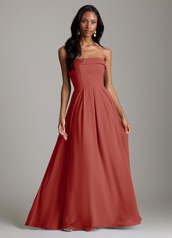 Azazie Lucienne Bridesmaid Dresses Terracotta A-Line Strapless Chiffon Convertible Dress image1