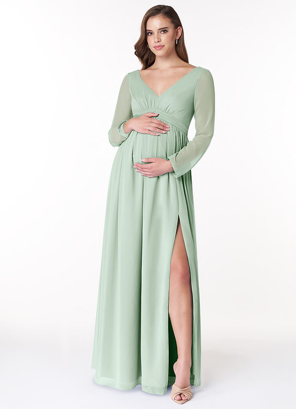 Azazie Teton Vestidos de dama de honor de maternidad Vestido de Corte En A Manga larga Hasta el suelo Gasa image1