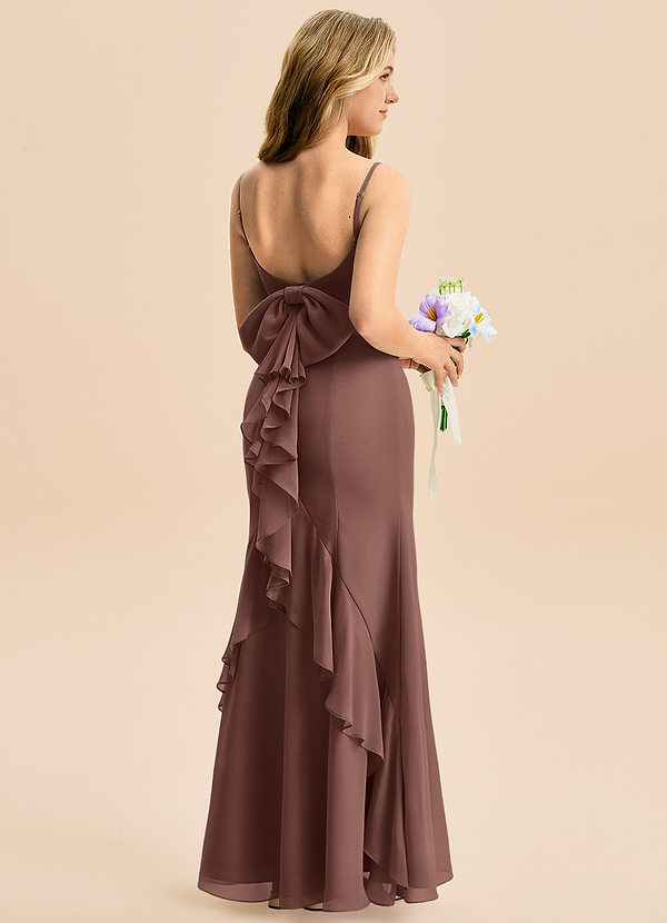 Azazie Lioren Junior Syrena Ukłon Szyfon Długość podłogi Młodsza druhna Sukienka image1