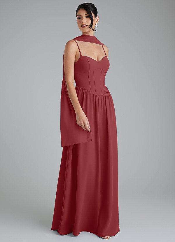 Azazie Alisha Bridesmaid Dresses Rust A-Line Corset Chiffon Dress image1
