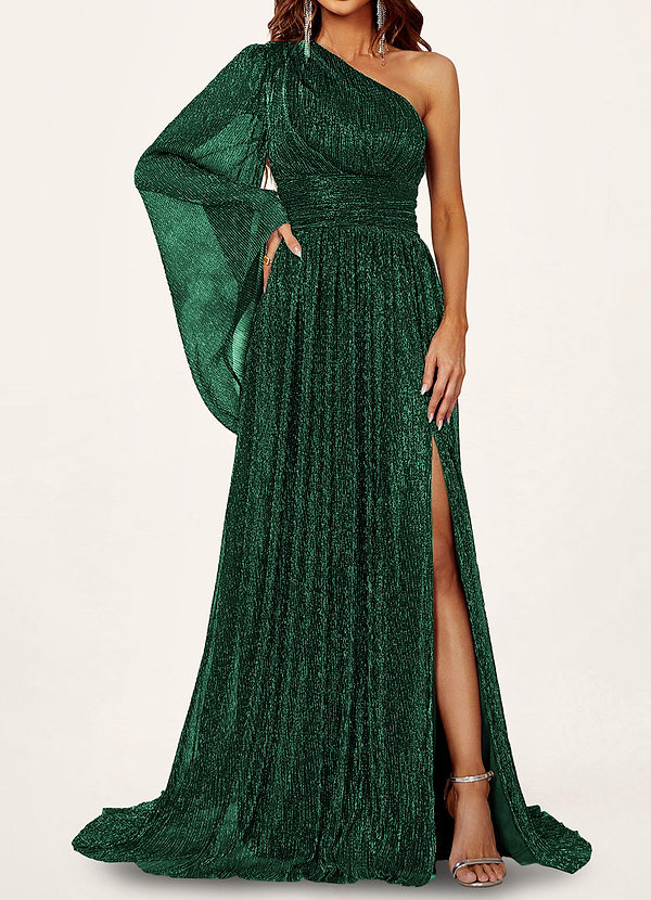front Arlington Dark Emerald One-Shoulder Maxi Dress