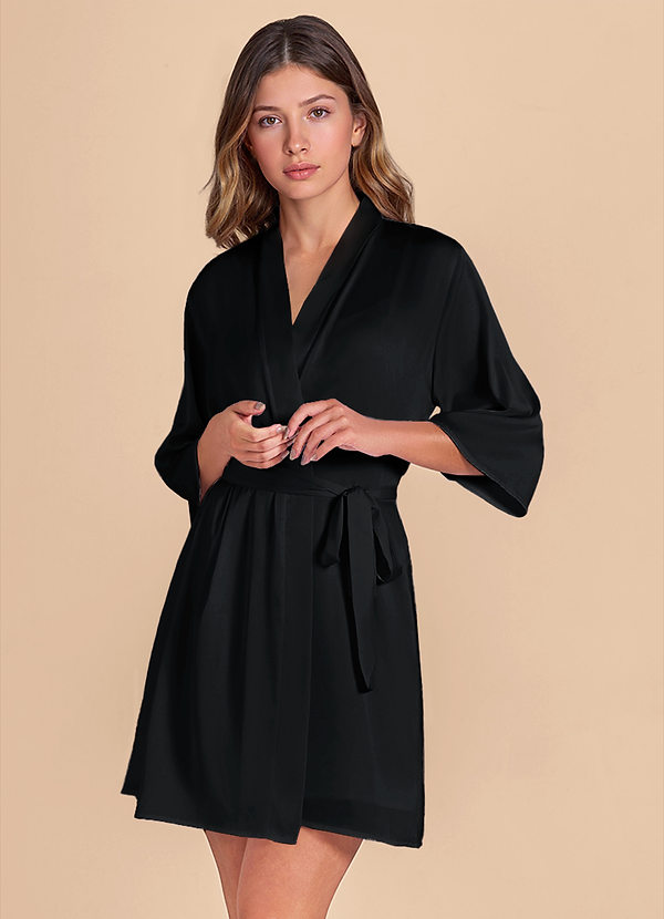 Black 2-Piece Satin Robe and Slip Set Robes | Azazie