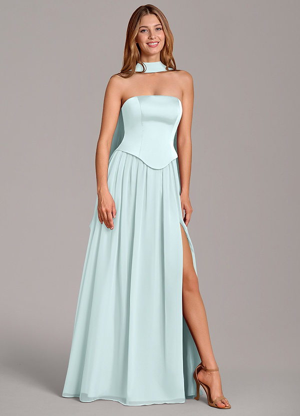 Azazie Cadence Suknie dla druhen Linia A Gorset Satyna elastyczna Do ziemi Sukienka image1