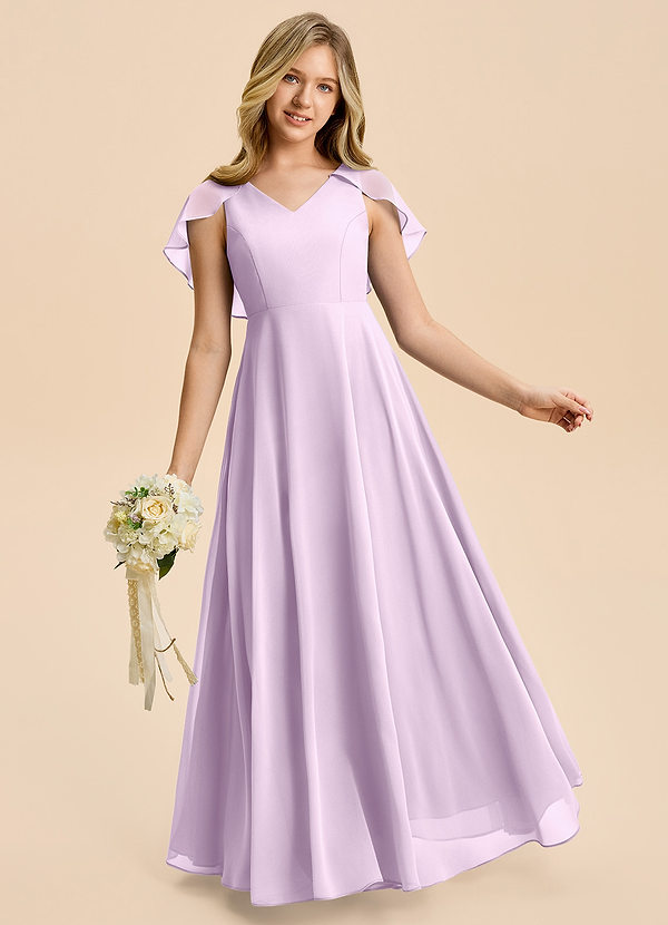 Azazie Katie Junior Jurk van Chiffon met A-Lijn Ruches Frosted Lila image1