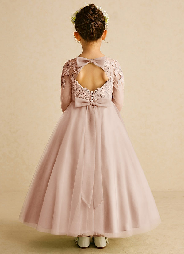 Azazie Precious Blumenkinder Kleider A-Linie Spitze Tüll Kleid Englisches Rosa image1