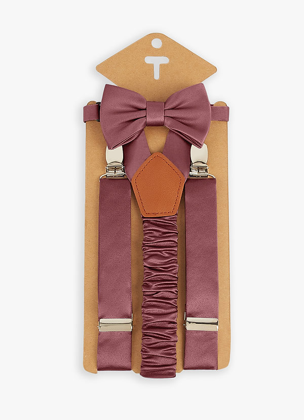 front Boy's Matching Matte Satin Bow Tie & Suspenders Set