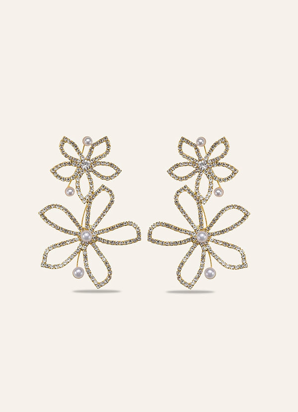 Crystal Pearl Floral Statement Earrings front