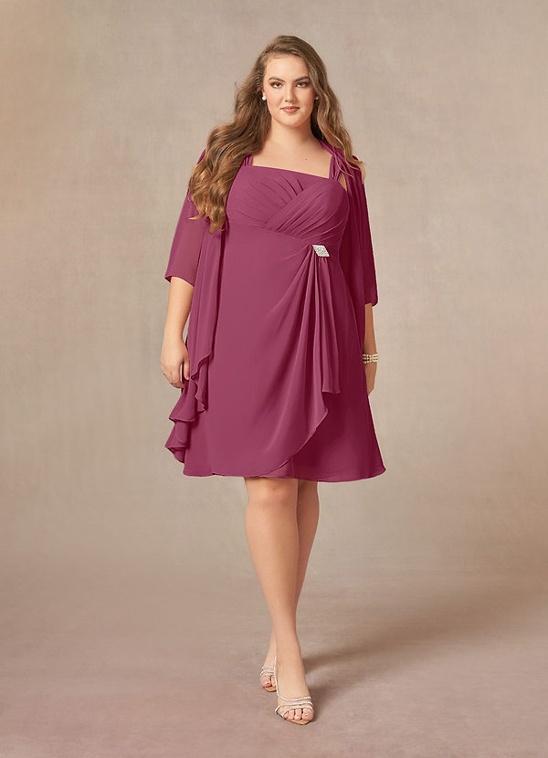 Azazie Olivia Mother of the Brides Dresses Mulberry A-Line Square Neckline Pleated Chiffon Dress image1