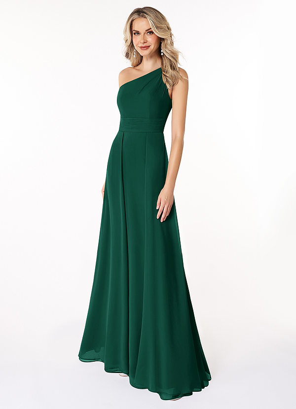 Azazie Dallas Bridesmaid Dresses Emerald A-Line One Shoulder Chiffon Dress image1