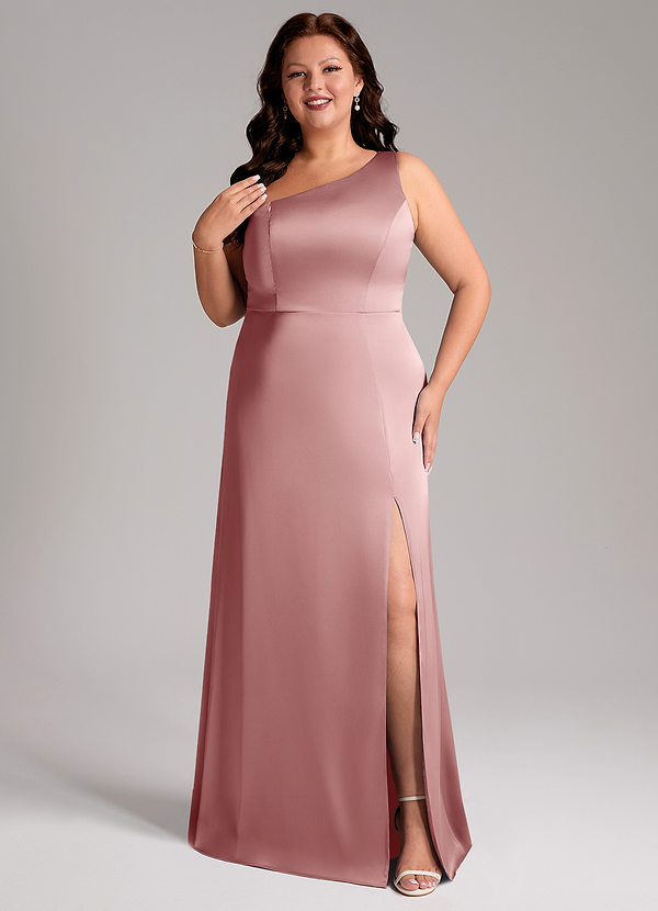Azazie Phaedra Bruidsmeisjes Jurken Jurk van Stretch Satijn met A-Lijn One-Shoulder Stoffige Roos image1