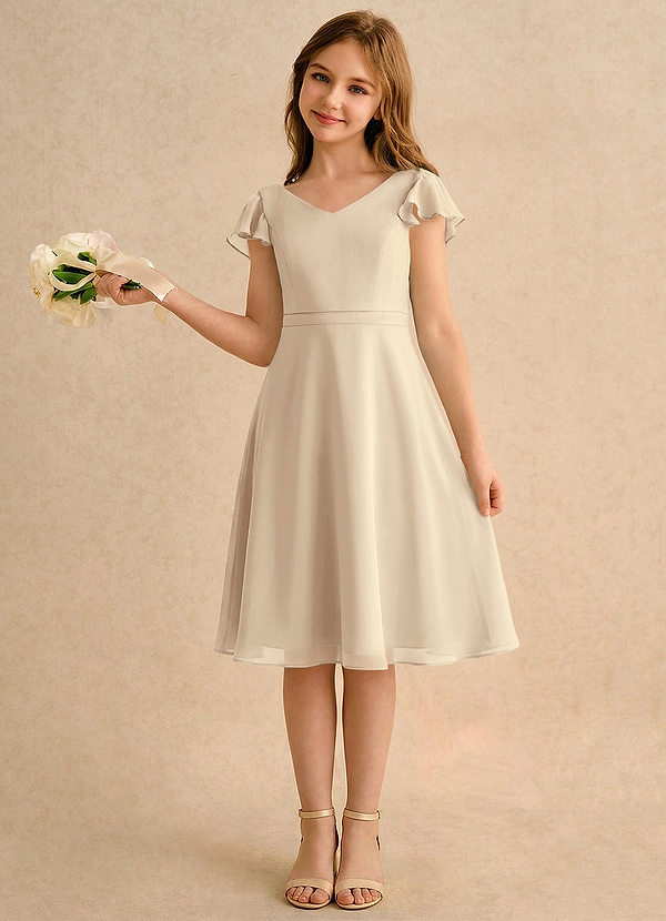 Azazie Narin Girls Formal Kukkaistyttöjen mekot A-linja hihoilla Sifonki Polvipituinen Pukeutua image1