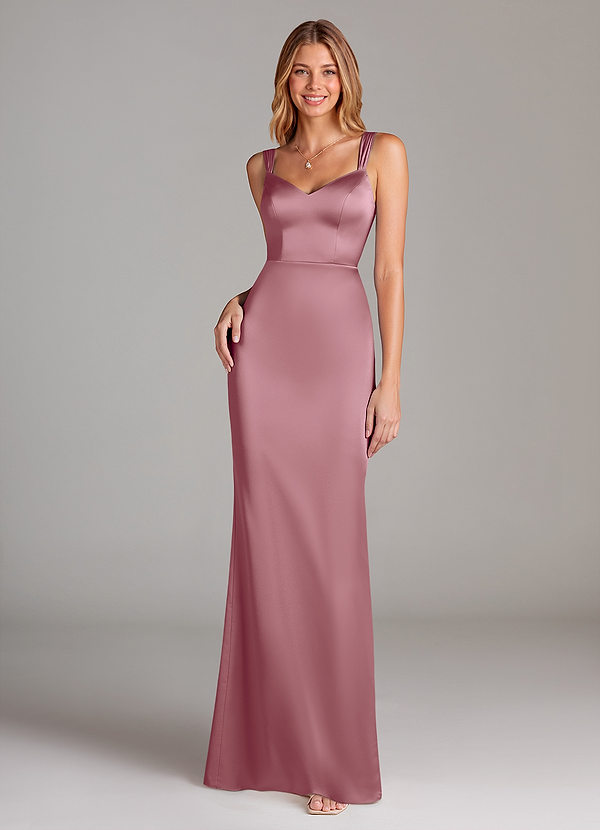 Azazie Denice Robes de demoiselle d'honneur Robe Fourreau en Satin extensible Plissée Mauve Vintage image1