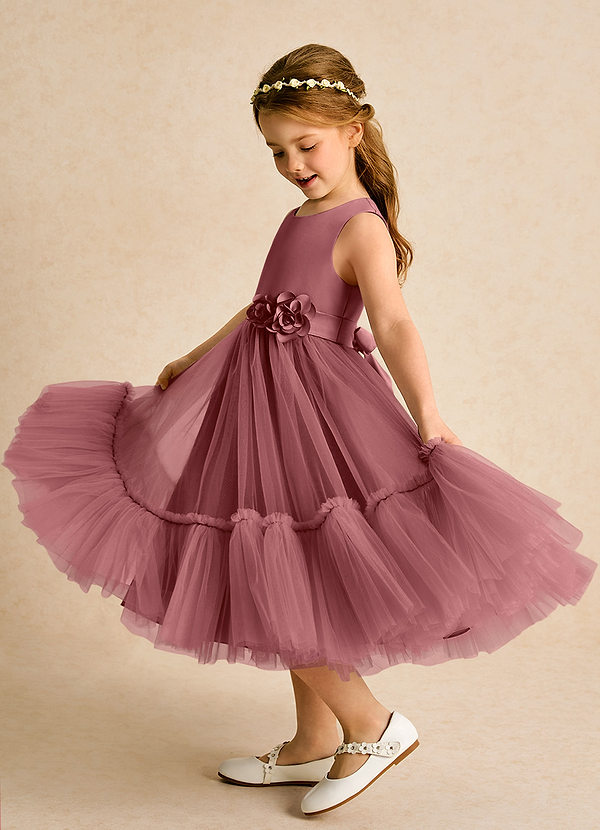 Azazie Miracle Flower Girl Dresses Amethyst A-Line Bow Matte Satin Dress image1