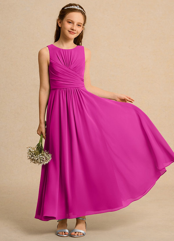 Azazie Ducky Girls Formal Flower Girl Dresses Fuchsia A-Line Pleated Chiffon Dress image1