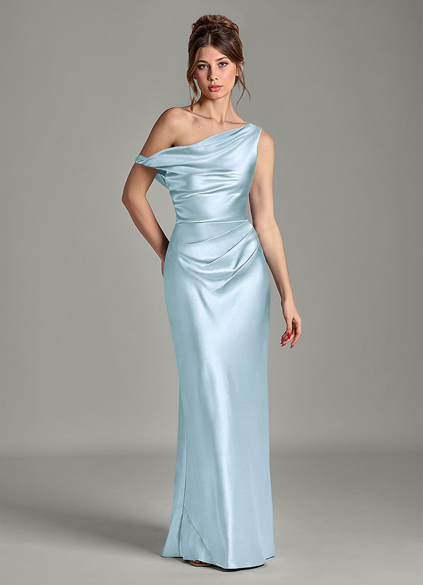 Emerson Bridesmaid Dresses Sky Blue Mermaid Off the Shoulder Metallic Satin Dress image1