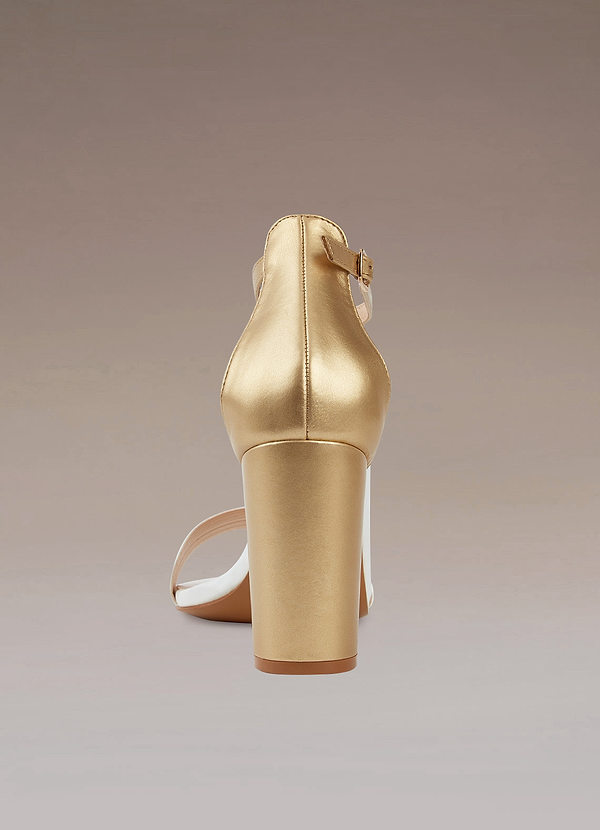back Champagne Gold Thick Heels With Ankle Strap Sandals