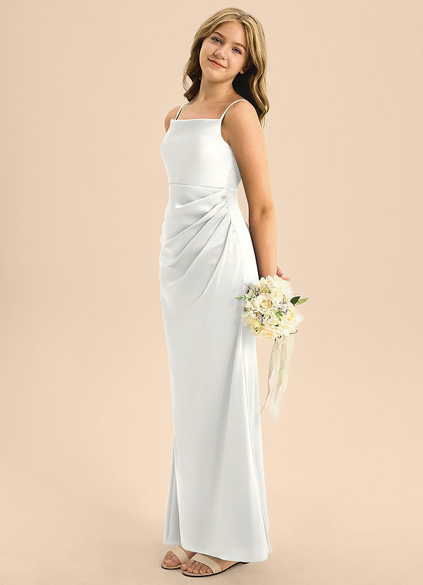 Azazie Renna Junior Linia A Pofałdowany Satyna elastyczna Długość podłogi Młodsza druhna Sukienka image1