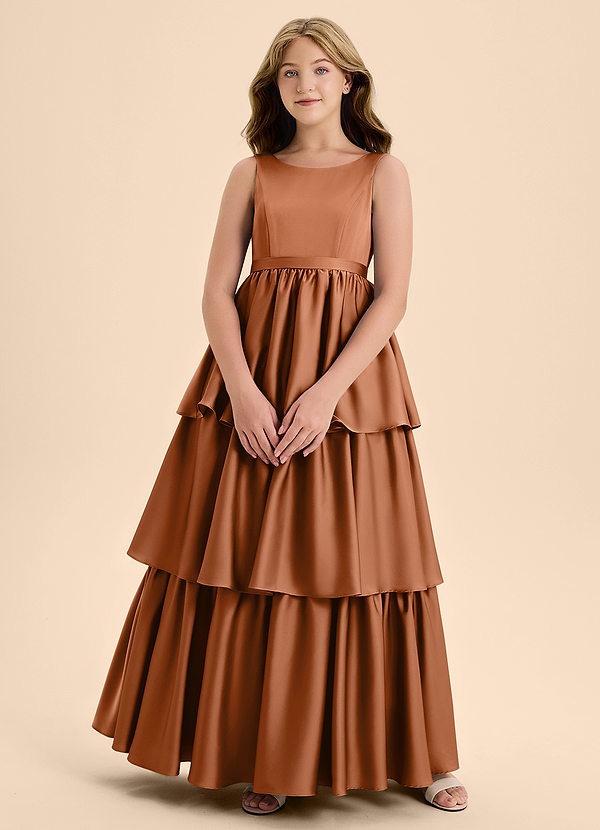 Azazie Meadowyn Junior Robe Trapèze en Satin extensible Arc Cuivre image1