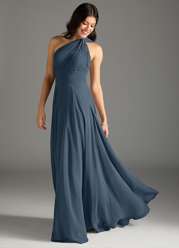 Azazie Charlize Abiti da Damigella Abito A-Line in Chiffon Monospalla Blu Nettuno image1