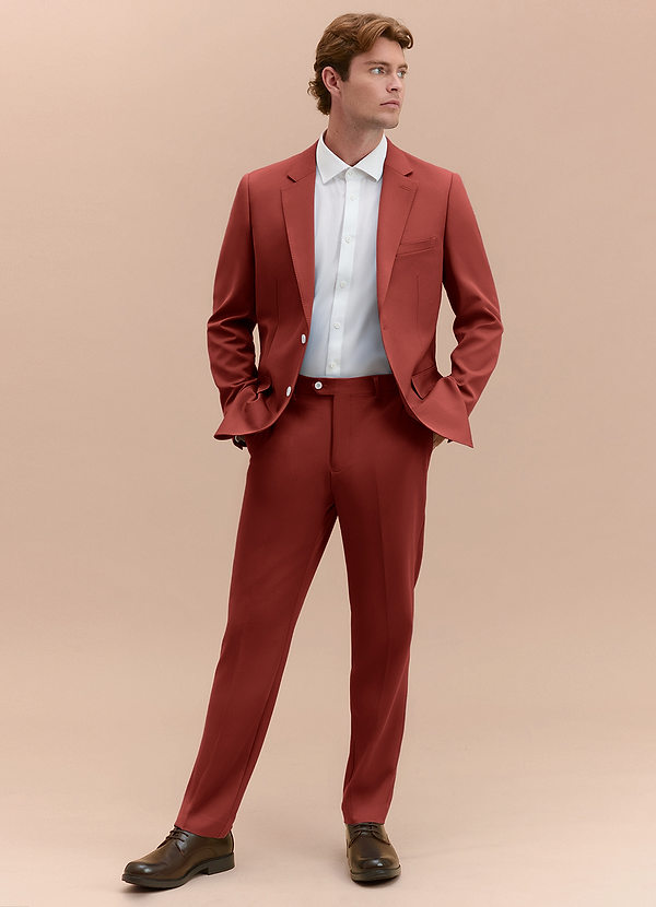 front James Terracotta Structured Stretch Suit