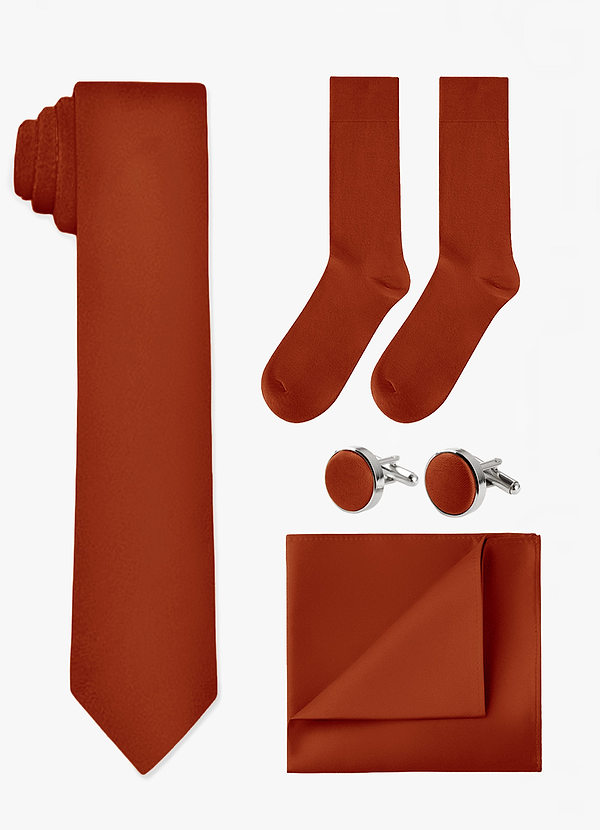 front Passendes Set aus Krawatte, Einstecktuch, Manschettenknöpfen und Socken