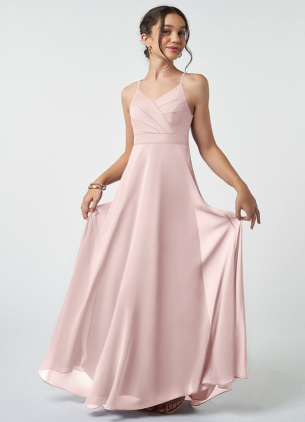 Azazie Avelina Junior Blushing Pink A-Line Pleated Chiffon Dress image1