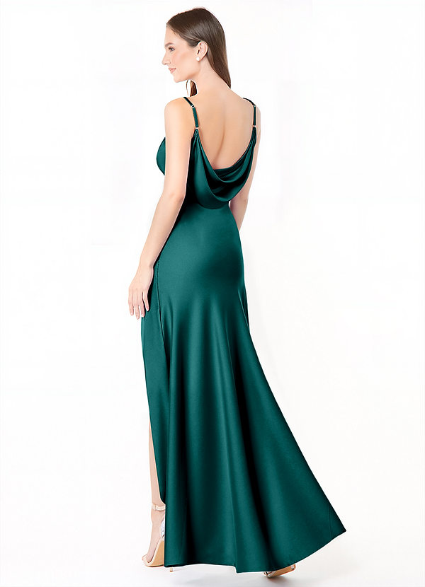 Azazie Alaija Bridesmaid Dresses Peacock Mermaid Side Slit Stretch Satin Dress image1