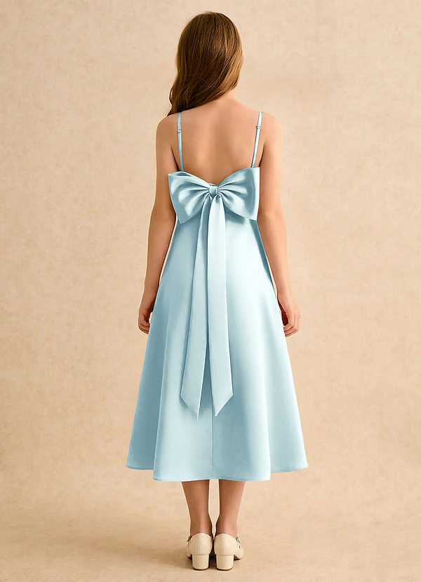 Azazie Jaella Girls Formal Sukienki dla dziewczynek sypiących kwiaty Linia A Pofałdowany Matowy satynowy Długość herbaty Sukienka image1