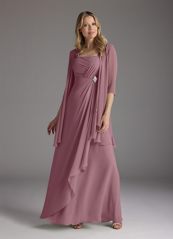 Azazie Weisz Vestidos de Madre de la Novia Vestido de Malva Vintage de Gasa de Corte En A con Cuello cuadrado plisado image1