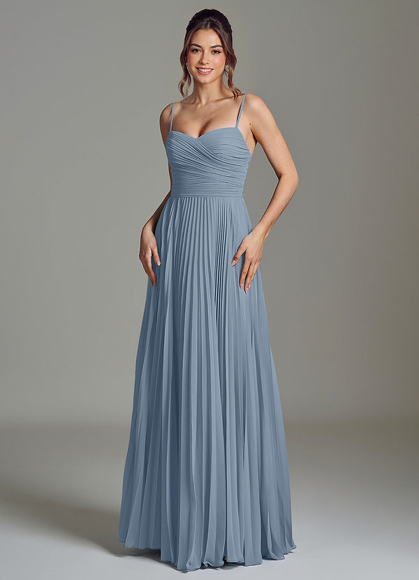 Azazie Catie Brautjungfernkleider A-Linie Herzausschnitt Chiffon Kleid Staubblau image1