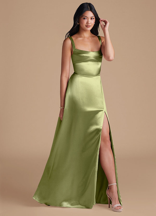 Azazie Hope Abiti da Damigella Abito A-Line in Raso Metallizzato Con Tasche Pistacchio image1