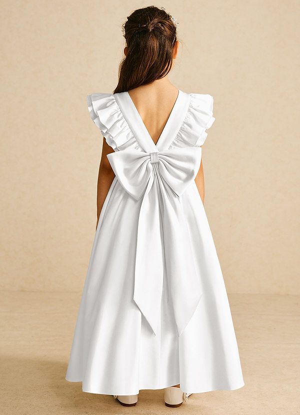 Azazie Piglette Bloemenmeisjes Jurken A-Lijn Jurk van Mat Satijn Boog Wit image1