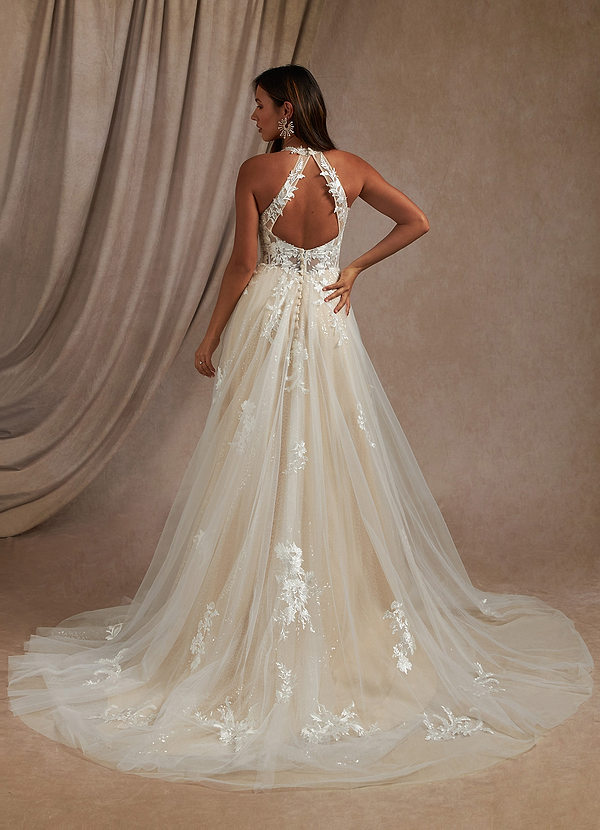 Azazie Dysis Wedding Dresses A-Line Halter Sequins Tulle Chapel Train Dress image2
