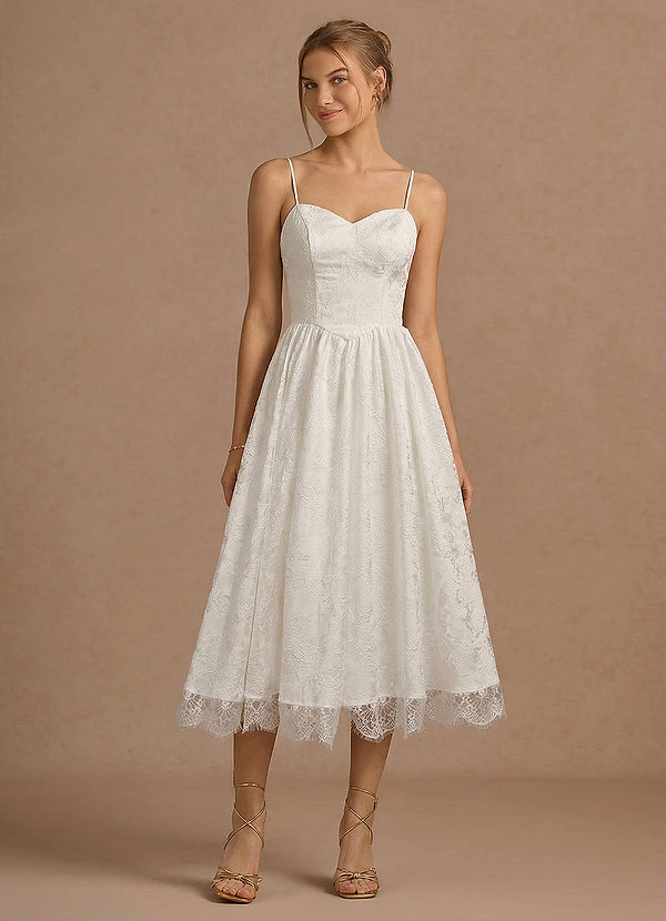 Benedetta Weiß Jacquard Midi A-Linien-Abschlusskleid image1