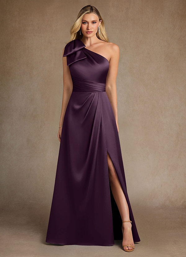 Azazie Easton Brautmutterkleider A-Linie One-Shoulder Stretch-Satin Kleid Pflaume image1