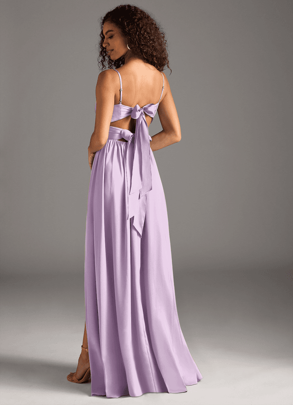 Azazie Zeya Bridesmaid Dresses Frosted Lilac A-Line Pleated Stretch Satin Dress image1