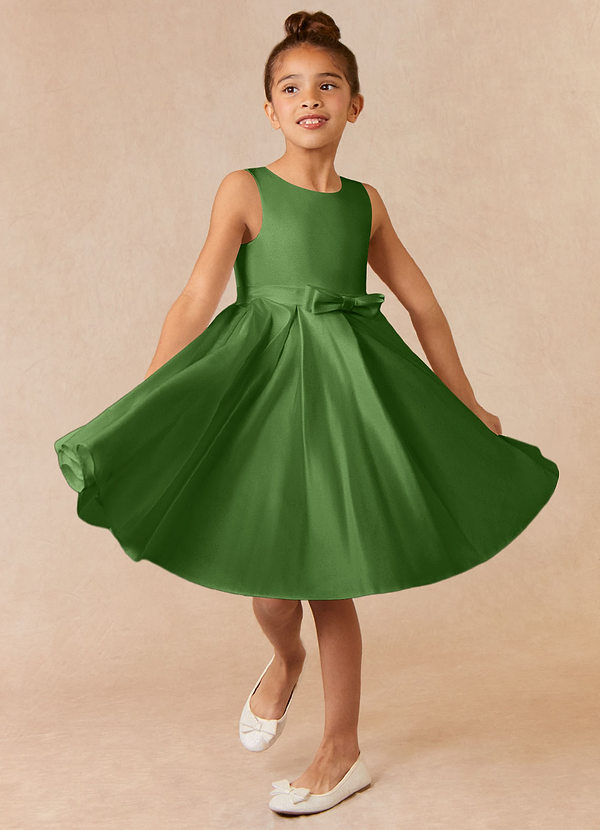 Azazie Coco Flower Girl Dresses Basil A-Line Bow Matte Satin Dress image1