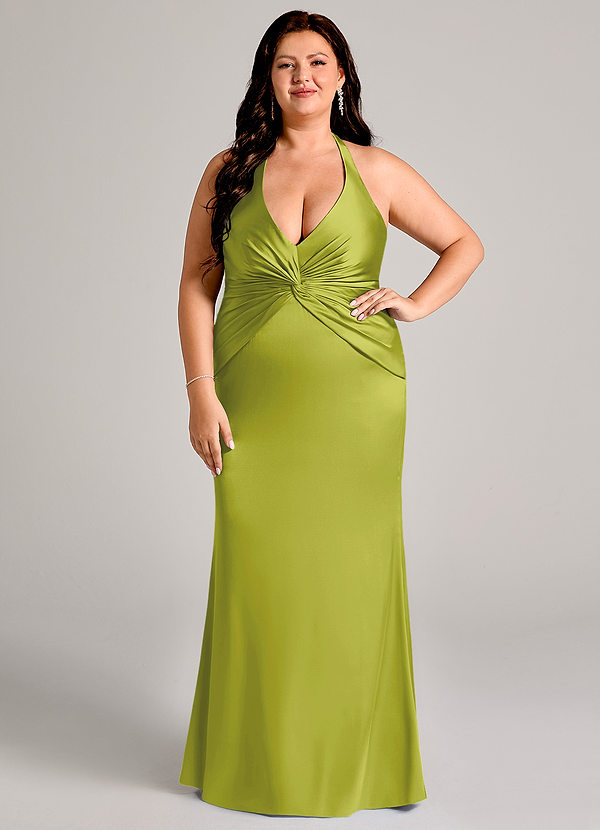 Azazie Valerie Bridesmaid Dresses Lemongrass Mermaid Pleated Stretch Satin Dress image1